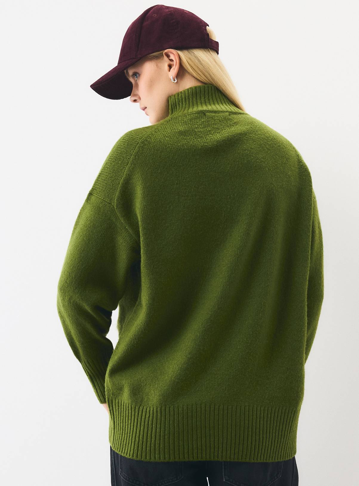 Dark Green High Neck Oversized Jumper S - Image 4